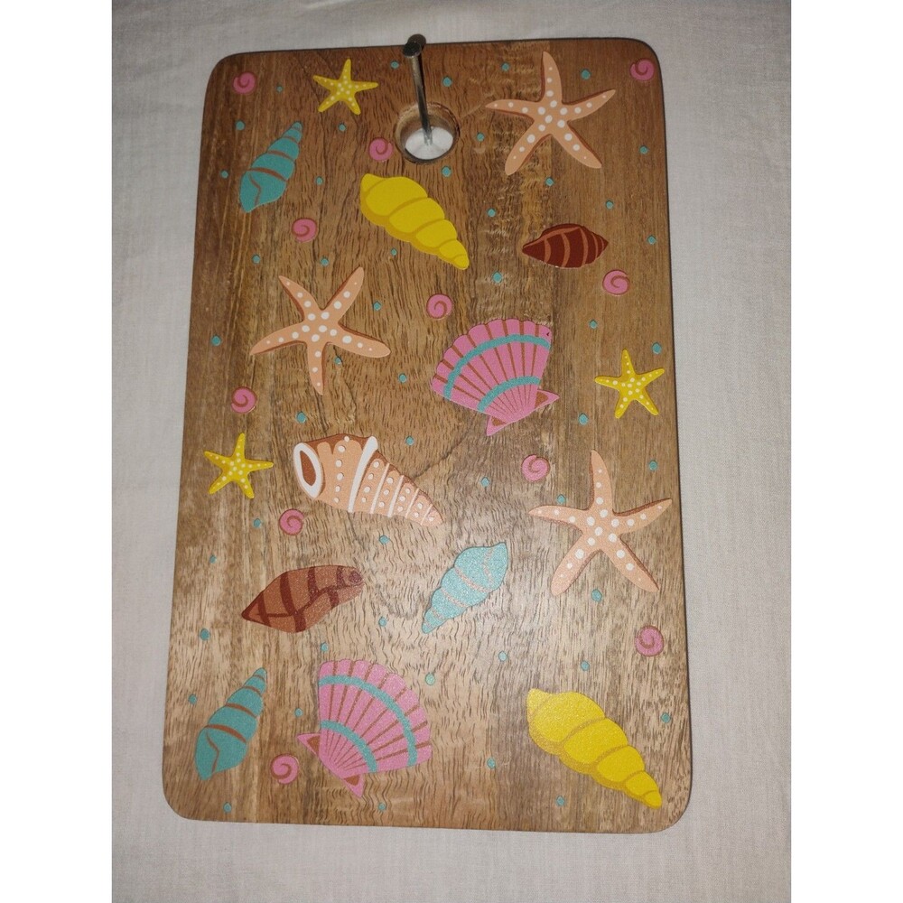 Seashell Themed Wooden Decorative Cutting Board Beach Ocean Decoration